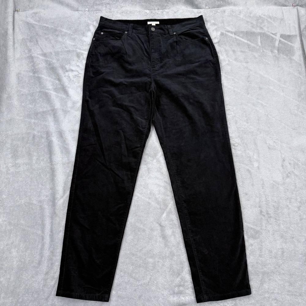 Eileen Fisher Black‎ Velvet Tapered Leg Pants Womens Medium Zip Organic Cotton